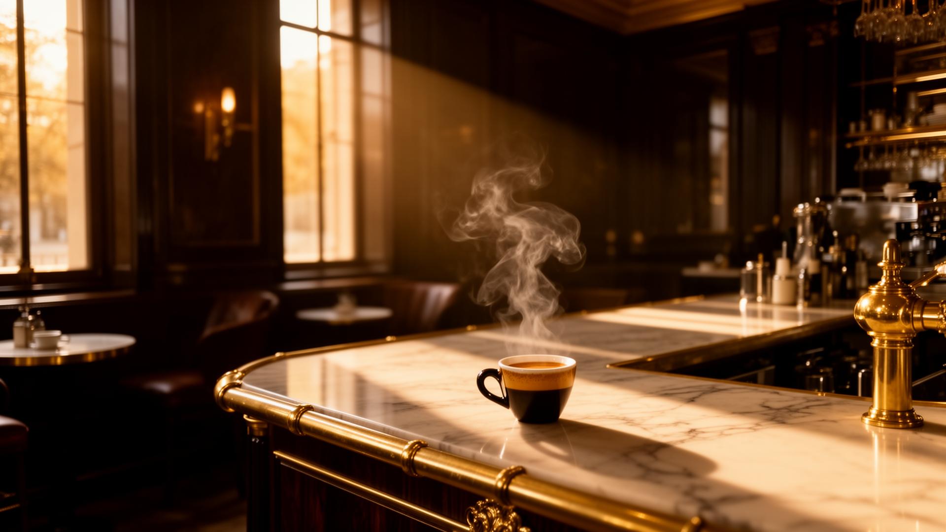 Maison Noir flagship café interior at golden hour